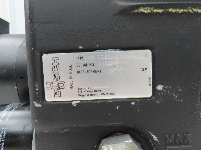 Busch RC 0025-A005-1001 Rotary Vane Vacuum Pump 23.8CFM 20mBar 1.5Hp 230/460V
