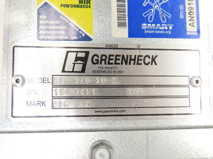 Greenheck BSQ Square Centrifugal Inline Fan 2Hp 230/460V 3Ph 7534 CFM