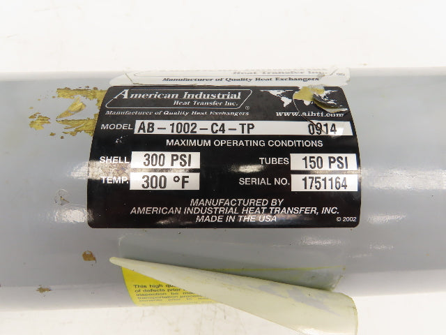 American Industrial AB-1002-C4-TP Shell & Tube Heat Exchanger 2-Pass 1.5"NPT