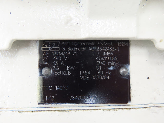 ATB AF 132M/4B-21 AC Motor 7.5kw 10Hp 1740 RPM 480V 3PH IEC 132M Metric Frame
