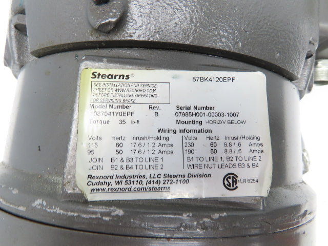 Baldor VBM3710T Brake Motor 7.5Hp 1755 RPM 230/460V 3PH 213TC Stearns