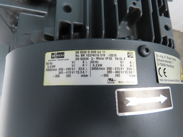 Busch SB 0530 D 0H0 UJ 11 Regenerative Vacuum Blower 6.3kw 220/480V 3PH 365 CFM