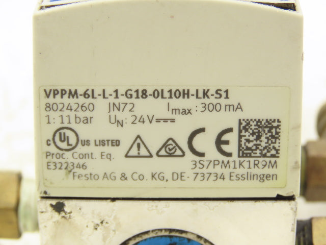 Festo VPPM-6L-L-1-G18-0L10H-LK-S1 Proportional Pressure Control Valve 3-Way
