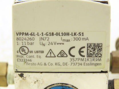 Festo VPPM-6L-L-1-G18-0L10H-LK-S1 Proportional Pressure Control Valve 3-Way