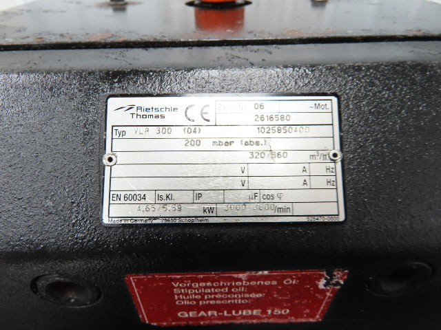 Reitschie Thomas Rotary Claw Vacuum Pump 212 CFM 5Hp 230V 1PH