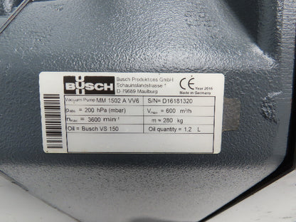 Busch MM 1502 A VV6 Mink Dry Claw Rotary Vacuum Pump 376 CFM 15Hp READ