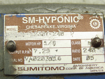 Sumitomo TC-EX RNYM01-1230Y-240 Gearmotor 240:1 7.2rpm 230/460V 3PH Hollow Shaft
