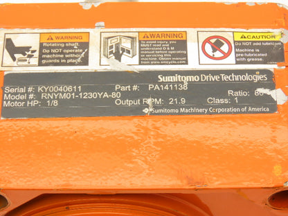 Sumitomo RNYM01-1230YA-80 TC-EX Gearmotor 80:1 22rpm 230/460V 3PH Hollow Shaft