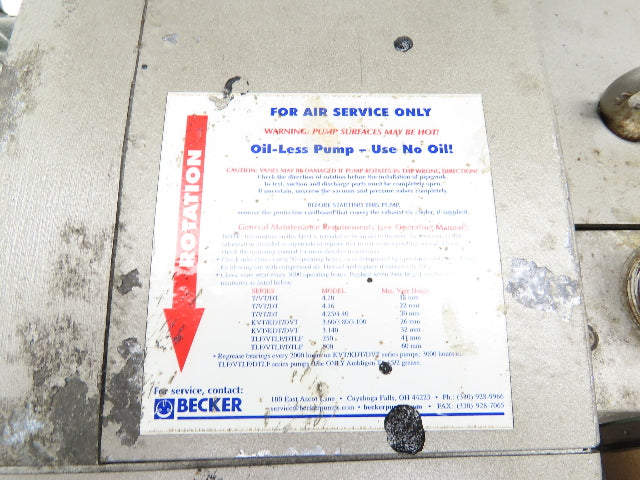 Becker KDT 3.140 Oil-less Vacuum Pump 8.5kw 90cfm 158m³/h 1500mbar 230/460V 3PH