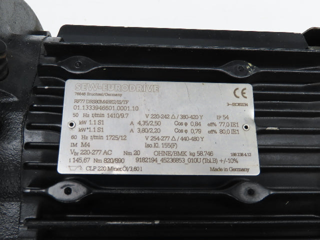 Sew Eurodrive RF77 DRS80M4BE2/IS/TF Brake Gear Motor 1.1kw 12rpm 277/480V 145.67