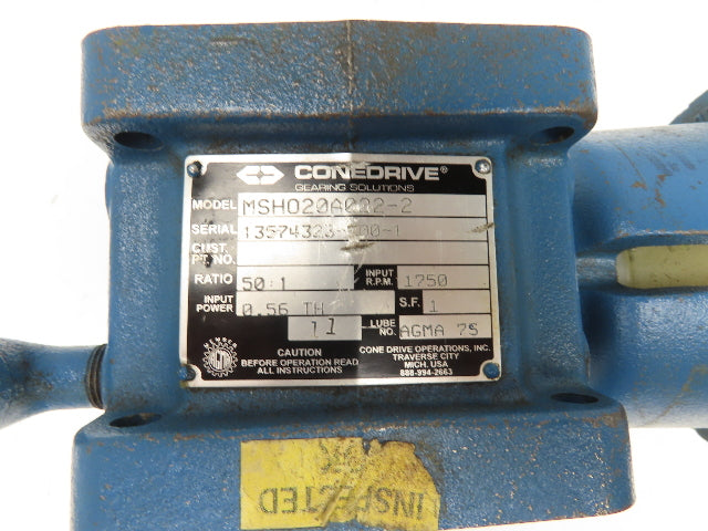 Cone Drive MSHO20A022-2 Worm Gearbox 50:1 Reducer 35 RPM 56C Hollow Shaft *Read