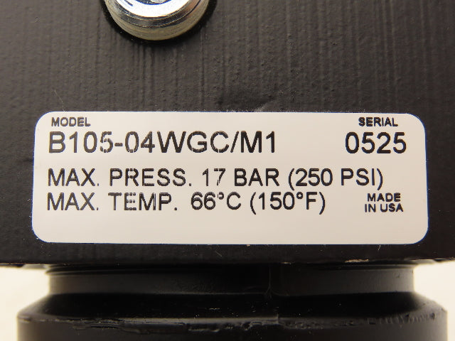 Parker B105-04WGC/M1 Pneumatic Air Pressure Filter Regulator 1/2" NPT 250 PSI