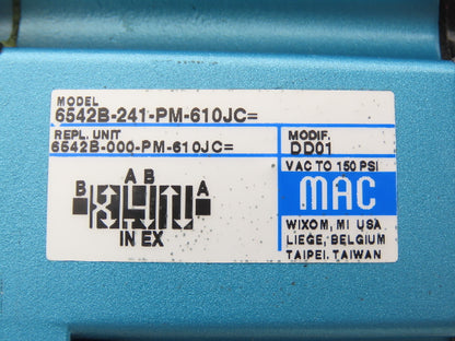 MAC 6542B-241-PM-610JC Pneumatic Valve 3 Pos 4-Way Open Center 1/2" NPT Base