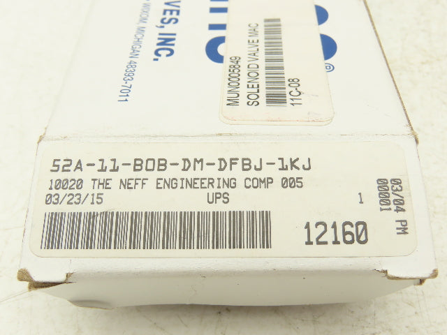 Mac 52A-11-BOB-DM-DFBJ-1KJ Pneumatic Solenoid Valve 3/2-Way 120psi 1/4"NPT 24VDC