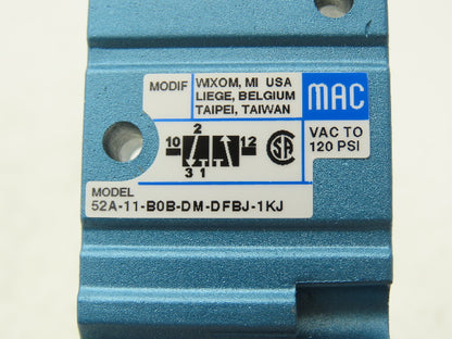 Mac 52A-11-BOB-DM-DFBJ-1KJ Pneumatic Solenoid Valve 3/2-Way 120psi 1/4"NPT 24VDC