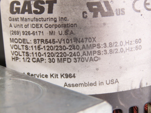 Gast 87R545-V101-N470X Twin Cylinder Oil-less Vacuum Pump 1PH 120/240V