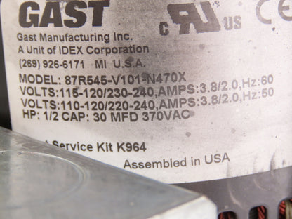 Gast 87R545-V101-N470X Twin Cylinder Oil-less Vacuum Pump 1PH 120/240V