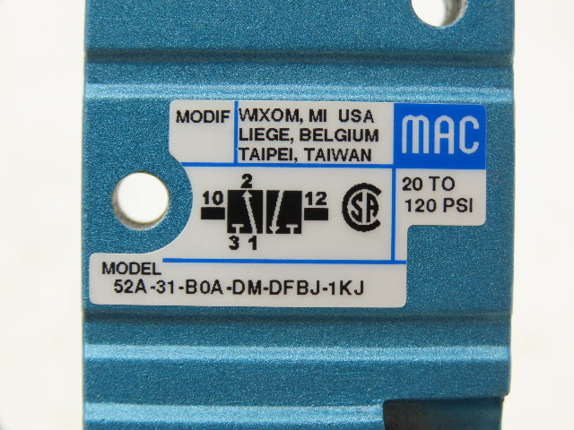 MAC 52A-31-BOA-DM-DFBJ-1KJ Pneumatic Air Valve 1/4" NPT 3/2-Way NO 24V 120 PSI