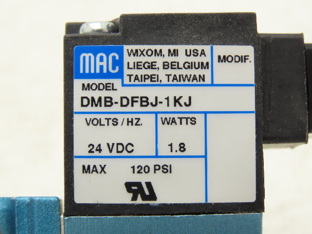 MAC 52A-31-BOA-DM-DFBJ-1KJ Pneumatic Air Valve 1/4" NPT 3/2-Way NO 24V 120 PSI