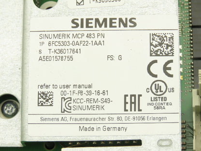 Siemens 6FC5303-0AF22-1AA1 Sinumerik MCP 483 PN Machine Control Panel Keypad