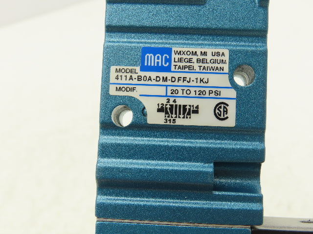 MAC 411A-BOA-DM-DFFJ-1KJ Pneumatic Air Valve 1/4" NPT 5/2-Way NO 24V 20-120 PSI