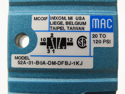 MAC 52A-31-BOA-DM-DFBJ-1KJ Pneumatic Air Valve 1/4" NPT 3/2-Way NO 24V 120 PSI