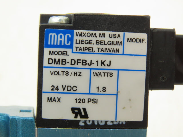 MAC 52A-31-BOA-DM-DFBJ-1KJ Pneumatic Air Valve 1/4" NPT 3/2-Way NO 24V 120 PSI