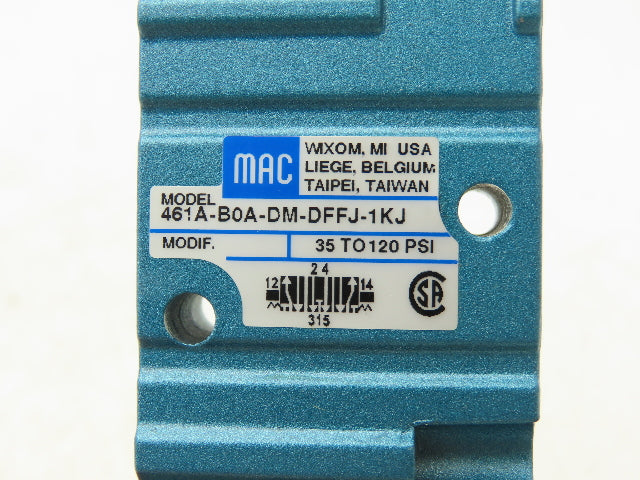 MAC 461A-BOA-DM-DFFJ-1KJ Pneumatic Air Valve 1/4"NPT 5/3 NO 24V 35-120 PSI