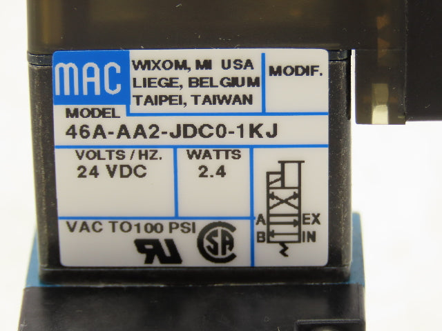 MAC 46A-AA2-JDCO-1KJ Pneumatic Air Valve 1/8" NPT 4-Way/2-Pos  24V 120 PSI