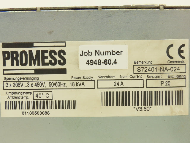 Promess S72401-NA-024 Digital Servo Drive Amplifier 208/480V 3PH 18kVa 24A