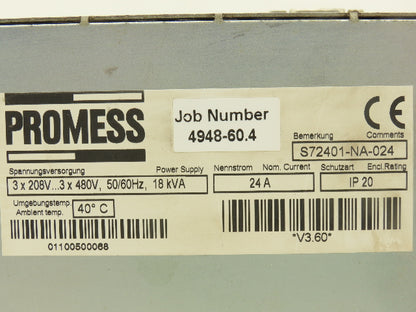Promess S72401-NA-024 Digital Servo Drive Amplifier 208/480V 3PH 18kVa 24A