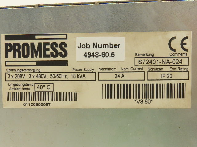 Promess S72401-NA-024 Digital Servo Drive Amplifier 208/480V 3PH 18kVa 24A