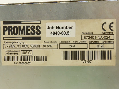 Promess S72401-NA-024 Digital Servo Drive Amplifier 208/480V 3PH 18kVa 24A