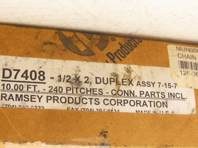 Ramsey D7408 Duplex Silent Chain (DUP 7-15-7) 1/2" Pitch x 2" x 180" Length Used