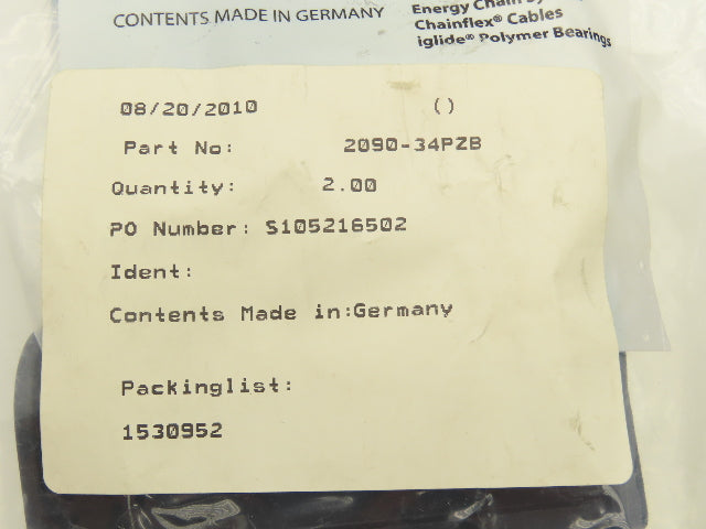 Igus 250.09.100 Energy Chain Cable Carrier 90mm x 25mm 4600mm Length 15' 1"