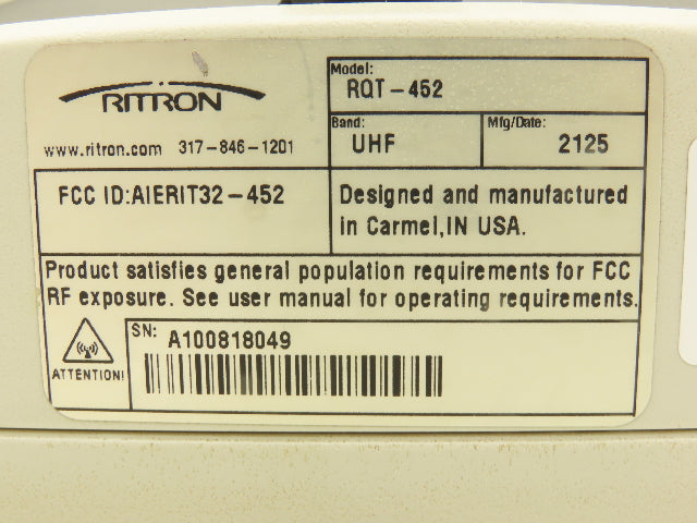 Ritron UHF RQT-452 Quick Talk Wireless Voice Alerting Transmitter Radio