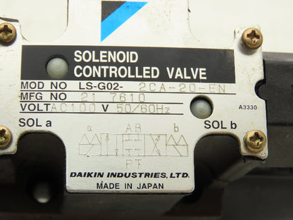 Daikin LS-G02-2CA-20-EN Hydraulic Directional Control Solenoid Valve 100/110V