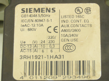 Siemens 3RT1025-1BB40 Motor Starter Contactor 24V Coil 15Hp 600V Lot of 2
