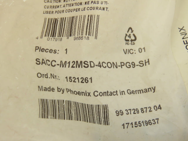 Phoenix Contact SACC-M12MSD-4CON-PG9-SH Ethernet Data Connector CAT5 Lot of 3