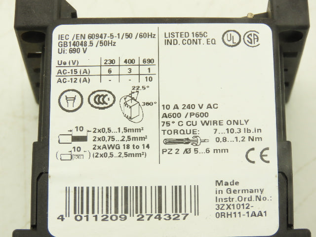 Siemens 3RH1131-1BB40 Contactor Relay 24V Coil 600V 3 NO 1 NC Lot of 8