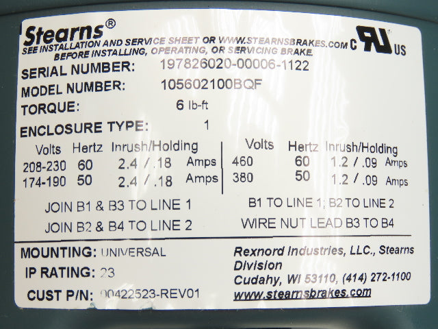 Leeson C6T17FK105A 119563.00 Wattsaver Brake Motor 1Hp 1760 RPM 230/460V 3PH 56C