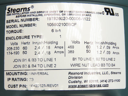 Leeson C6T17FK105A 119563.00 Wattsaver Brake Motor 1Hp 1760 RPM 230/460V 3PH 56C