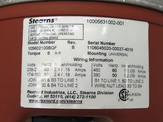 Marathon 56T17F15655A D456A Brake Motor 1Hp 1725 RPM 230/460V 3PH 56C TEFC