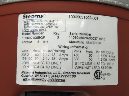 Marathon 56T17F15655A D456A Brake Motor 1Hp 1725 RPM 230/460V 3PH 56C TEFC