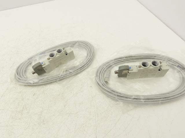 SMC SY7120-5W7ZD-02 Solenoid Valve 1/4" Ports 24V with Cables Lot of 2