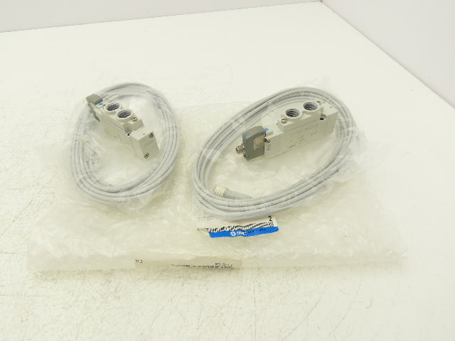 SMC SY7120-5W7ZD-02 Solenoid Valve 1/4" Ports 24V with Cables Lot of 2