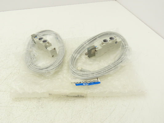 SMC SY7120-5W7ZD-02 Solenoid Valve 1/4" Ports 24V with Cables Lot of 2