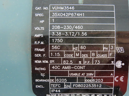 Baldor VUHM3546 AC Motor 1Hp 1750 RPM 230/460V 3PH 56C TEFC