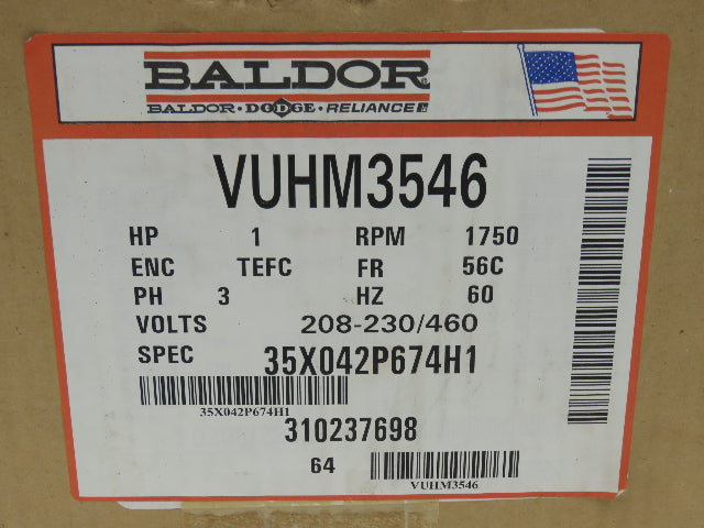 Baldor VUHM3546 AC Motor 1Hp 1750 RPM 230/460V 3PH 56C TEFC