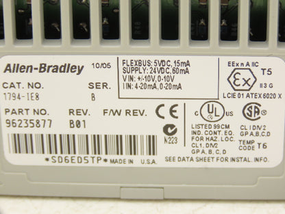 Allen Bradley 1794-IE8 8 Point Analog Input Flex I/O Ser. B With TB3S Base
